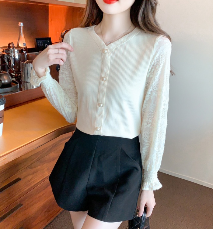 Simple V-neck small shirt autumn chiffon shirt