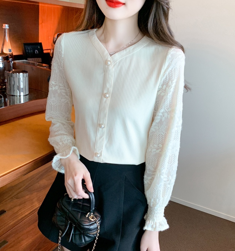 Simple V-neck small shirt autumn chiffon shirt
