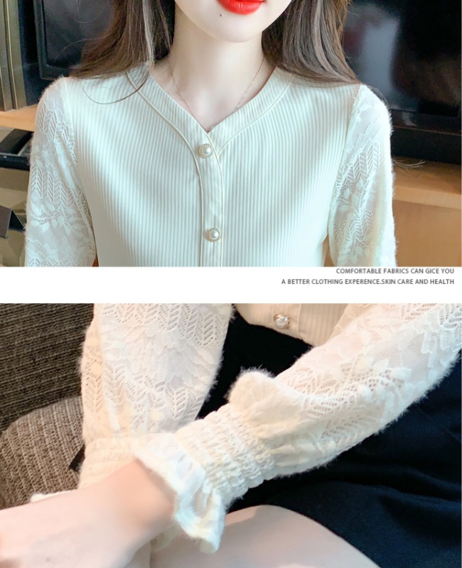 Simple V-neck small shirt autumn chiffon shirt