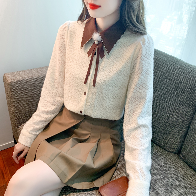 Long sleeve lace embroidered temperament shirt for women