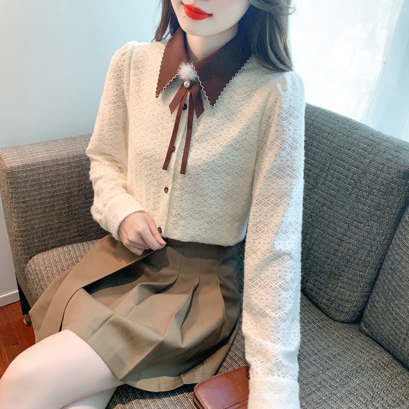 Long sleeve lace embroidered temperament shirt for women