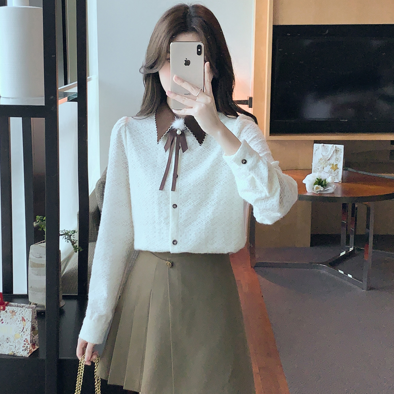 Long sleeve lace embroidered temperament shirt for women