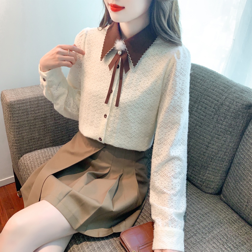 Long sleeve lace embroidered temperament shirt for women