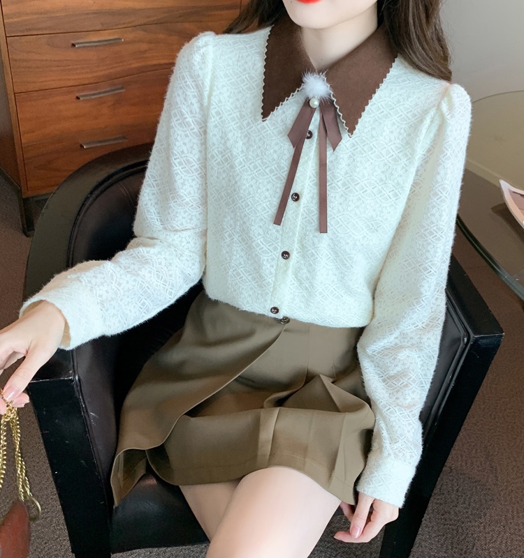 Long sleeve lace embroidered temperament shirt for women