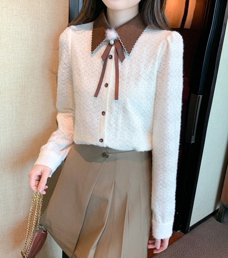 Long sleeve lace embroidered temperament shirt for women