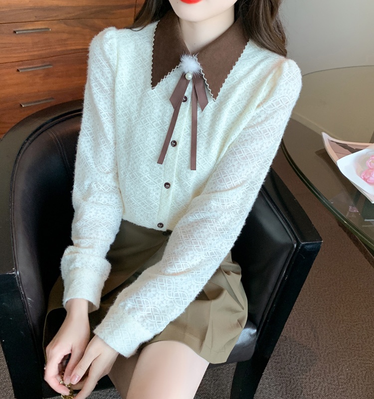 Long sleeve lace embroidered temperament shirt for women
