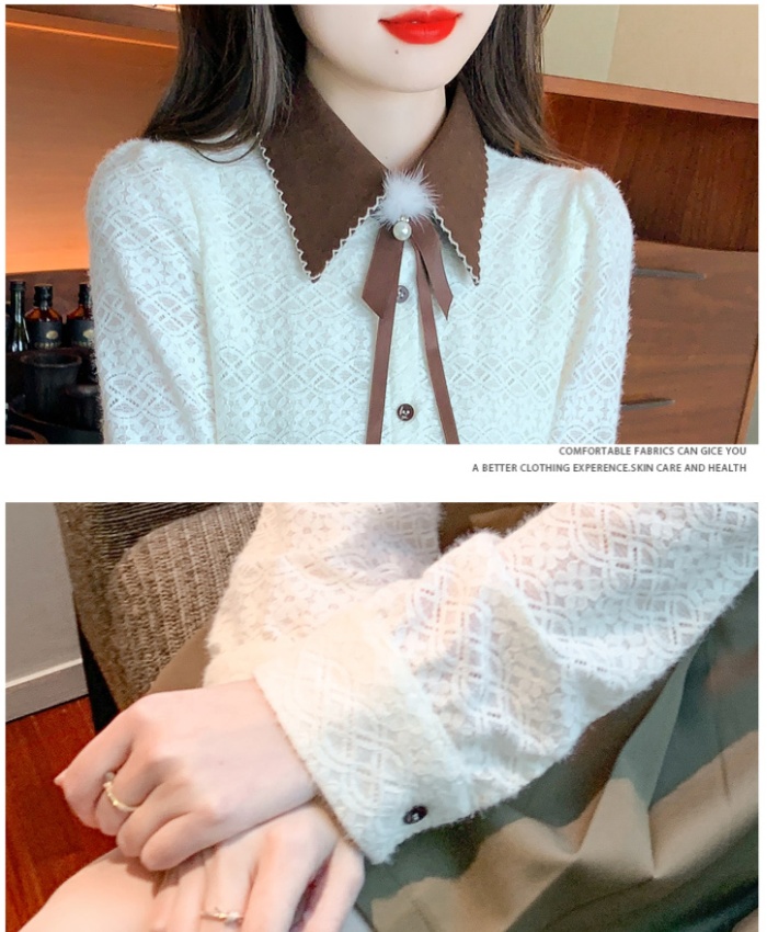 Long sleeve lace embroidered temperament shirt for women