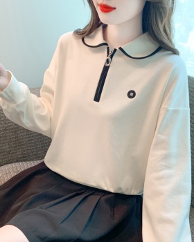Autumn apricot hoodie short college style tops for women
