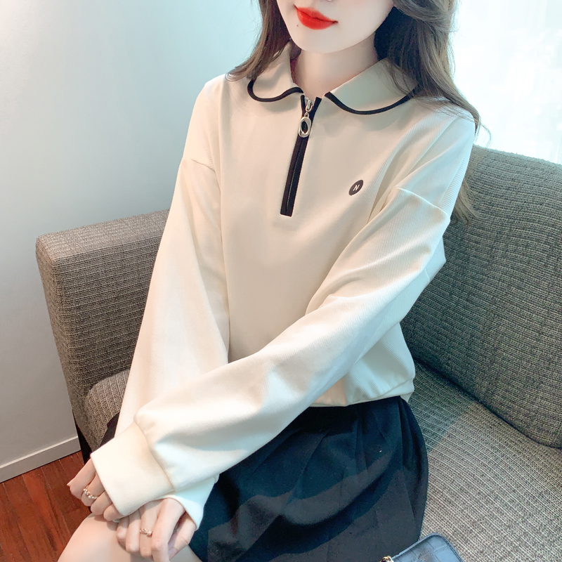 Autumn apricot hoodie short college style tops for women