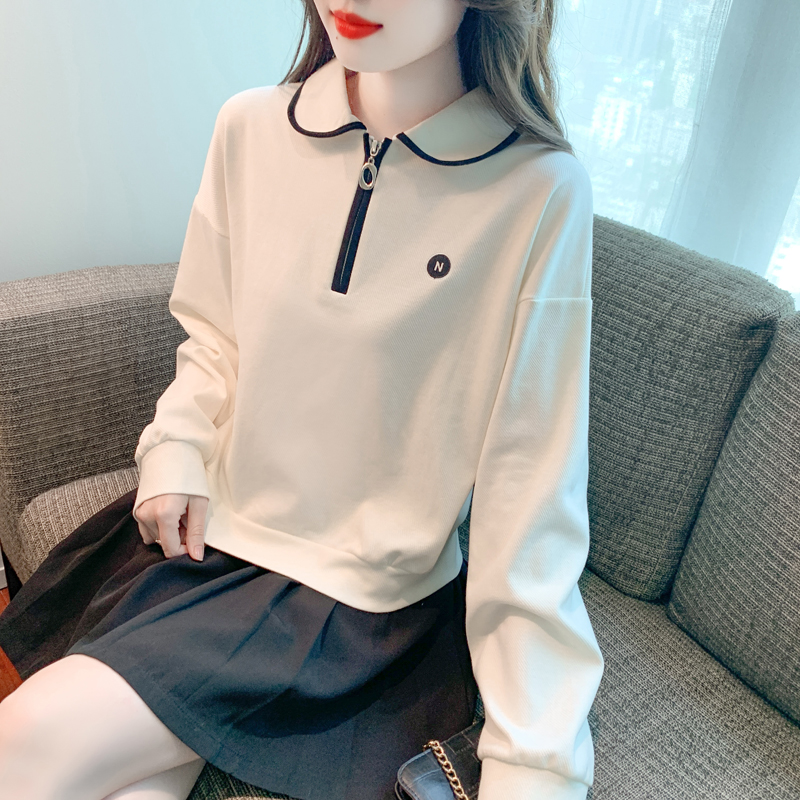 Autumn apricot hoodie short college style tops for women