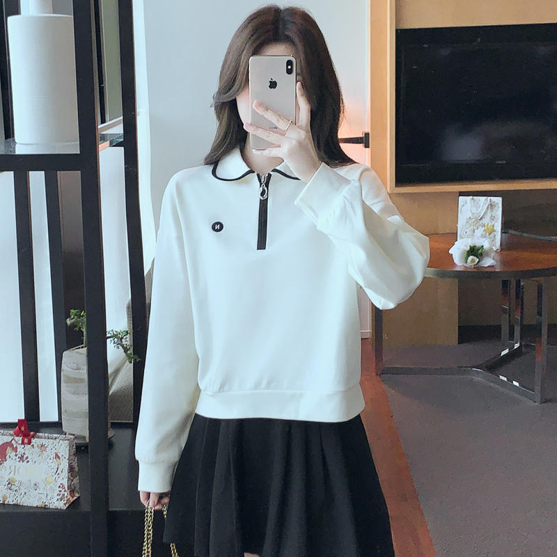 Autumn apricot hoodie short college style tops for women