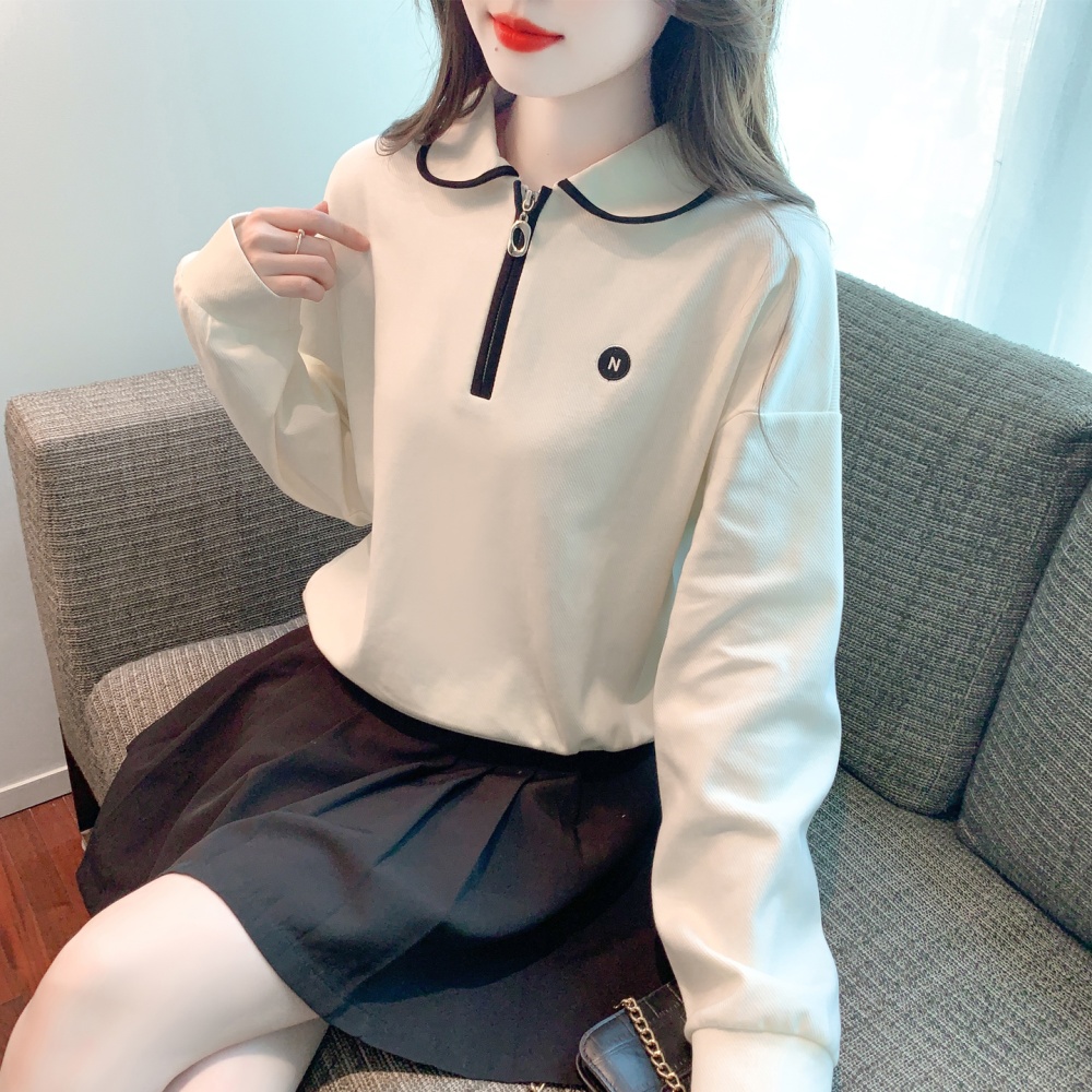 Autumn apricot hoodie short college style tops for women