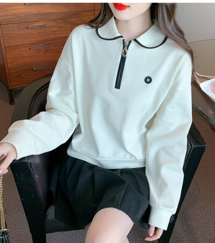 Autumn apricot hoodie short college style tops for women
