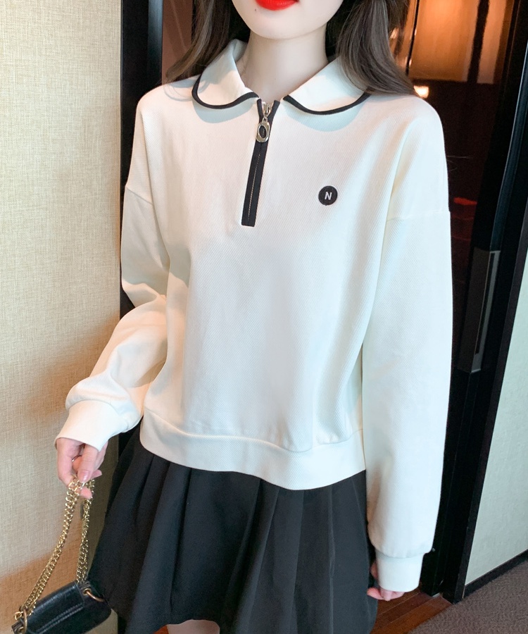 Autumn apricot hoodie short college style tops for women