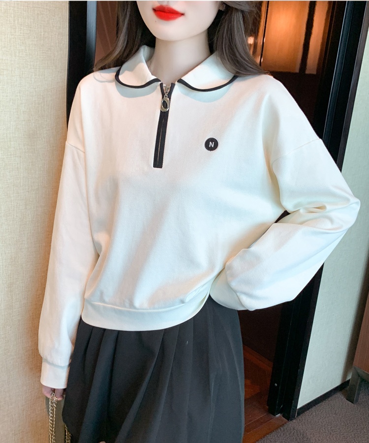 Autumn apricot hoodie short college style tops for women