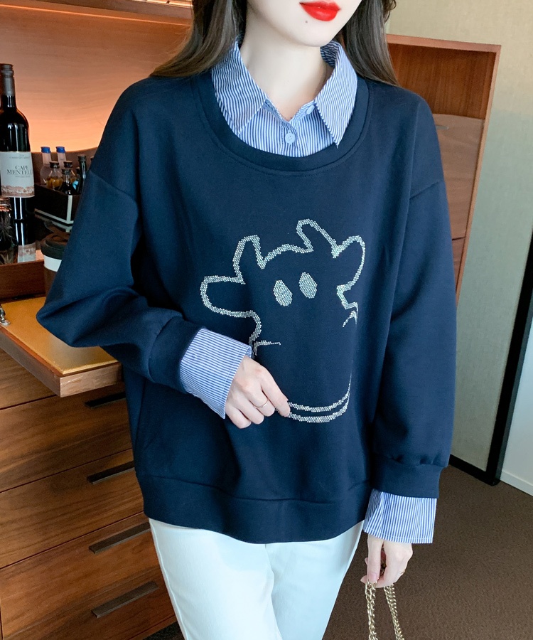 Autumn loose fashion hoodie splice Pseudo-two tops