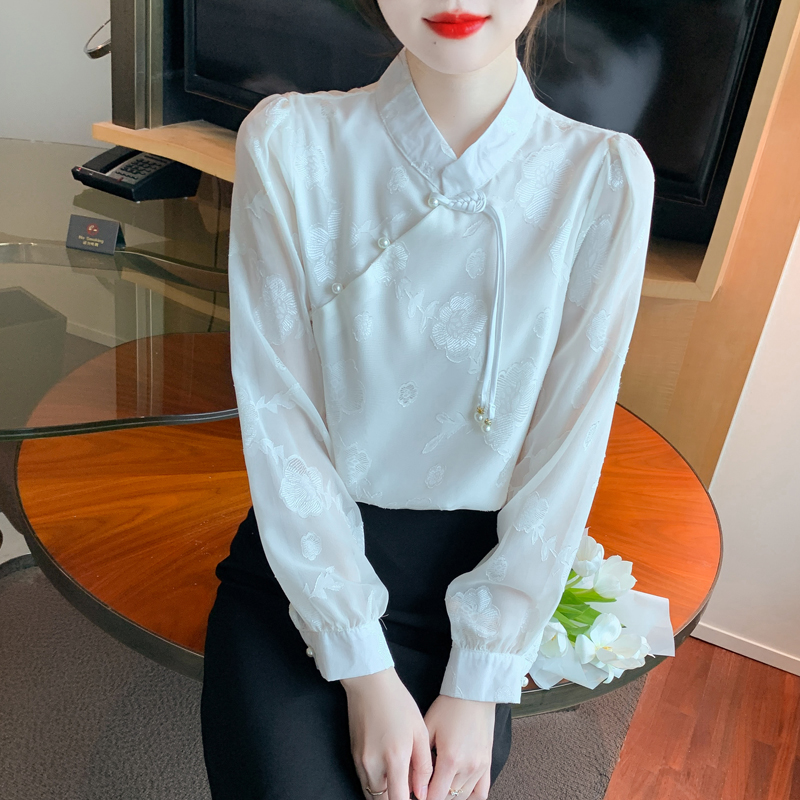 Jacquard autumn shirt temperament chiffon shirt