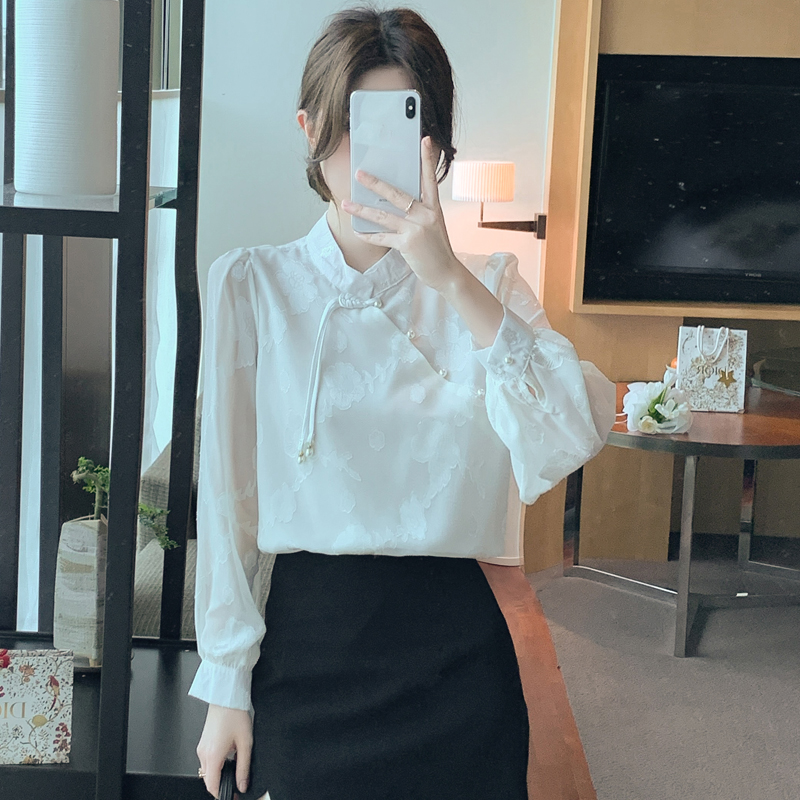 Jacquard autumn shirt temperament chiffon shirt