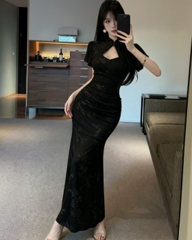 Boats sleeve pinched waist cheongsam long dress for women