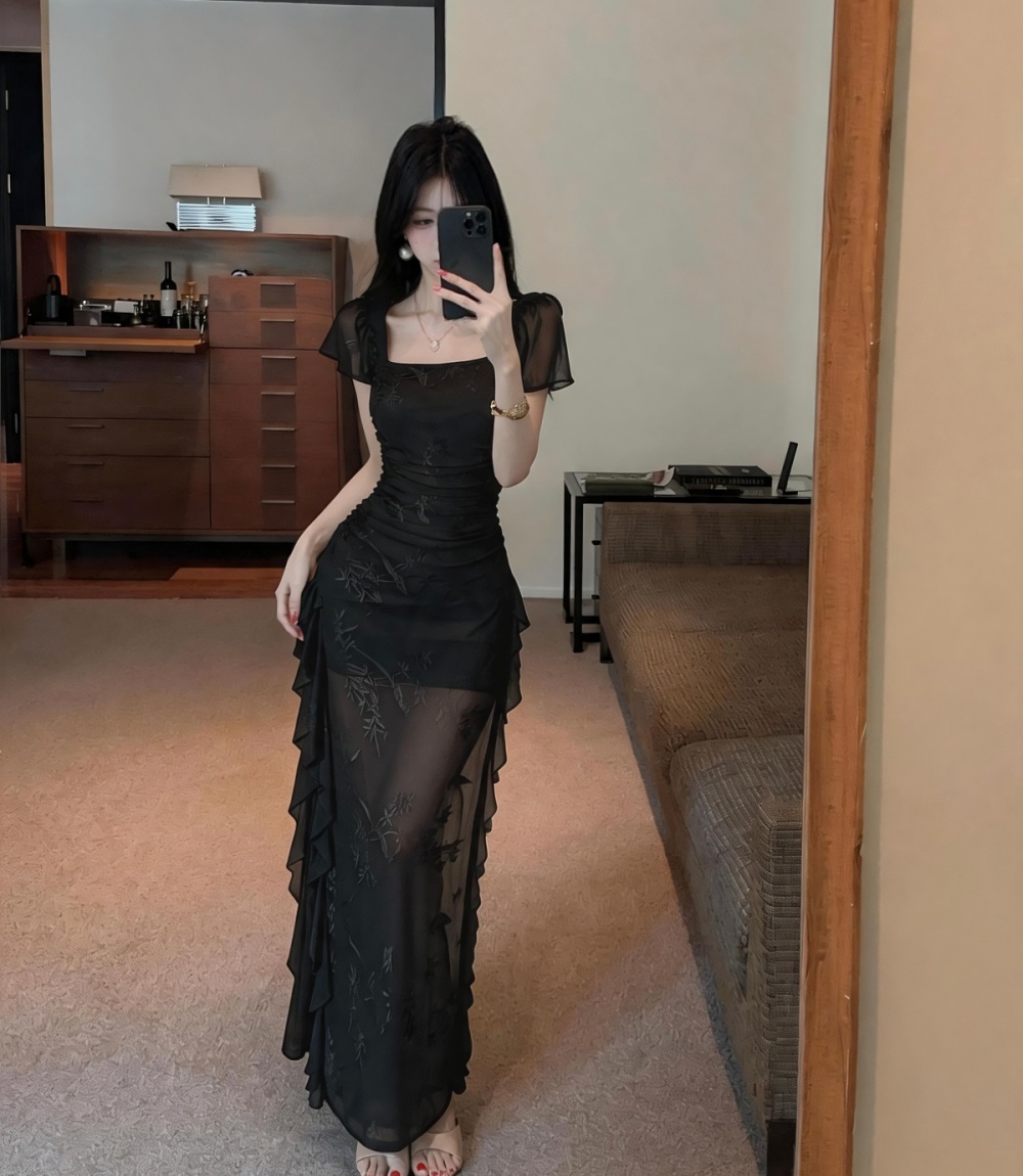 Temperament pinched waist long dress summer dress
