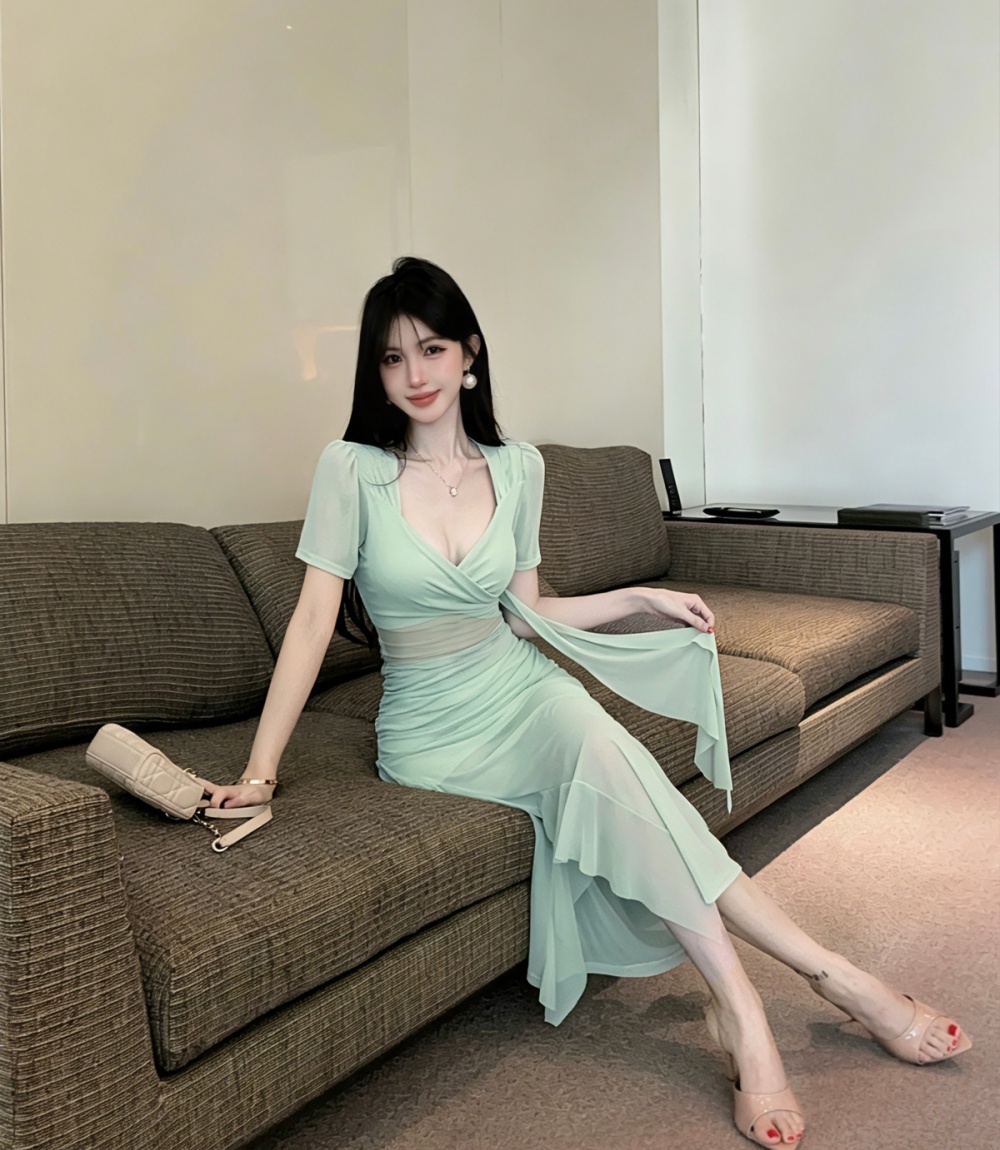 Elegant slim dress travel island flair long dress