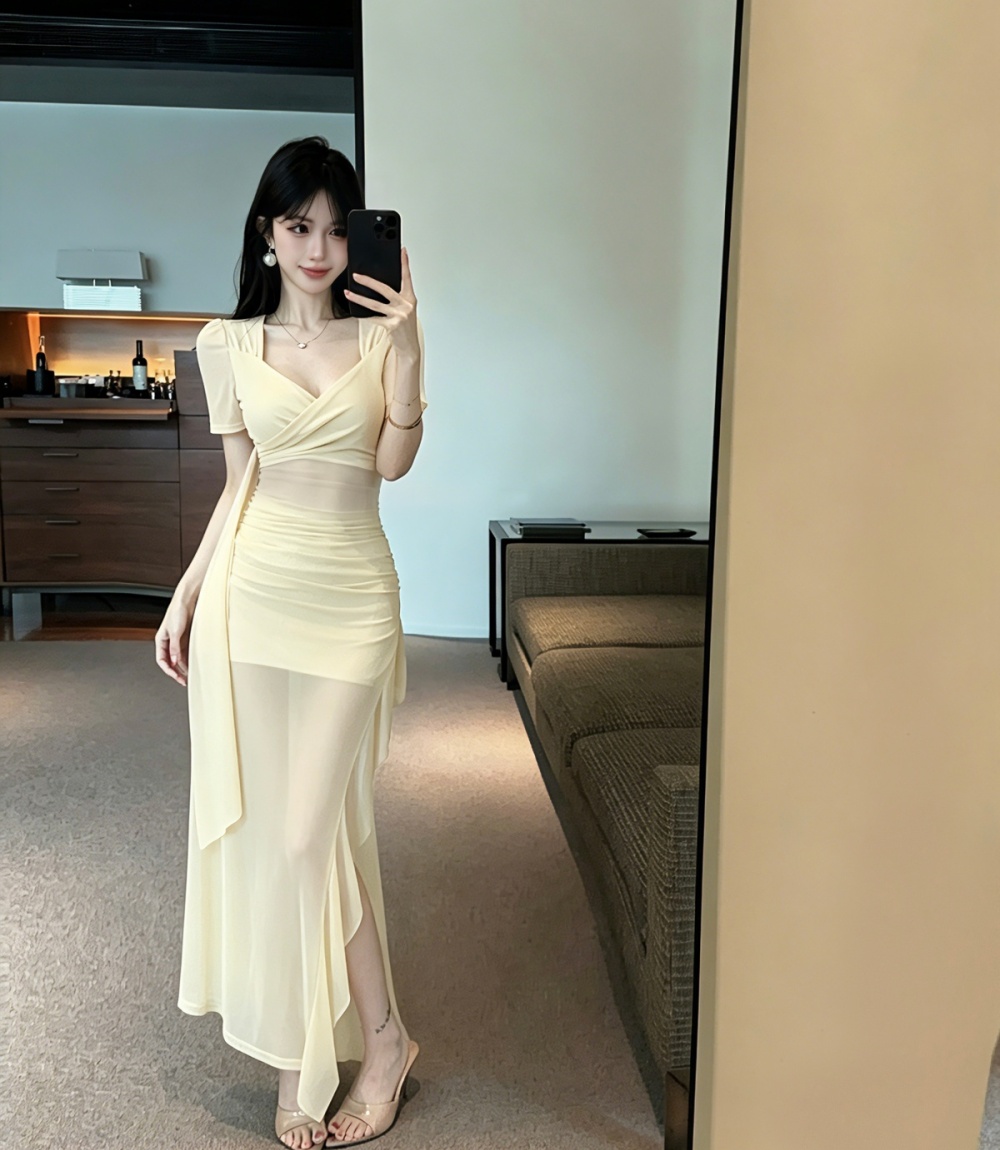 Elegant slim dress travel island flair long dress