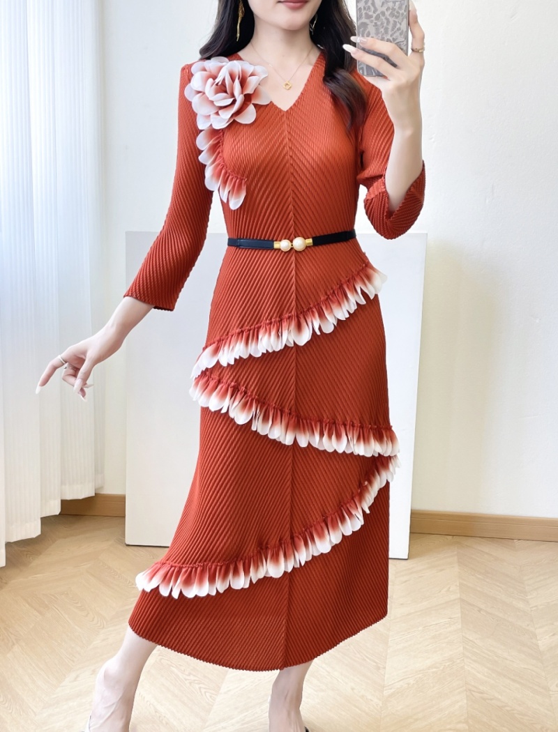 Gradient loose splice cake disk flowers dress