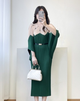 Mixed colors pinched waist dress loose long dress