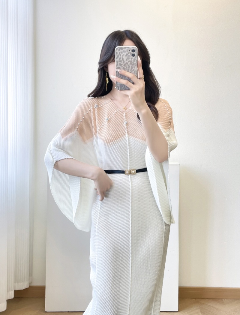 Mixed colors pinched waist dress loose long dress