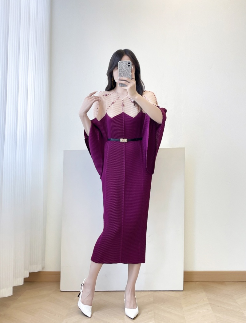 Mixed colors pinched waist dress loose long dress