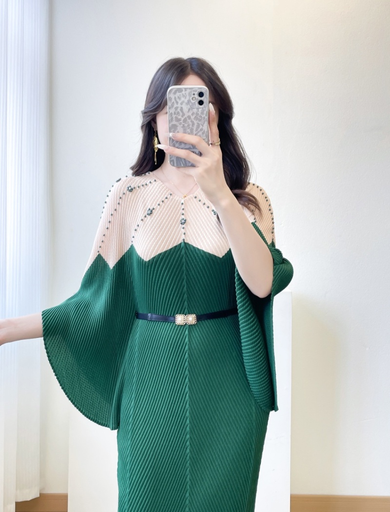 Mixed colors pinched waist dress loose long dress