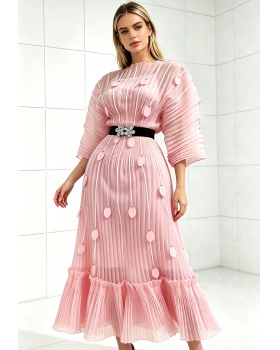 Temperament France style printing bat sleeve organza flowers dress