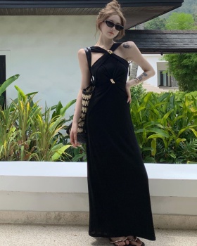 Sling ladies black dress retro temperament long dress for women