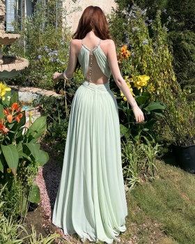 Summer gauze long dress pinched waist halter dress for women