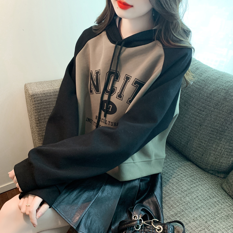 Retro short pullover shirts raglan sleeve loose autumn hoodie