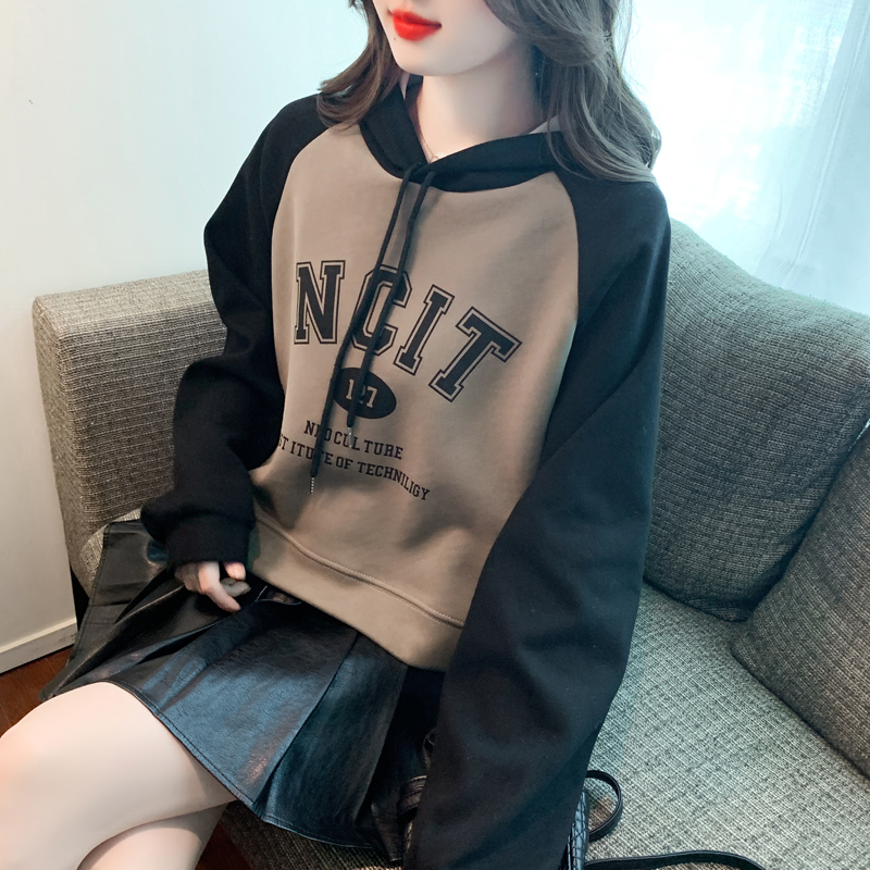 Retro short pullover shirts raglan sleeve loose autumn hoodie