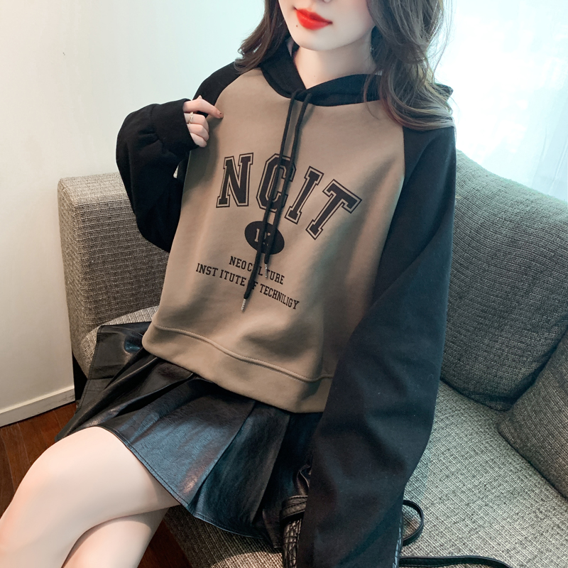Retro short pullover shirts raglan sleeve loose autumn hoodie
