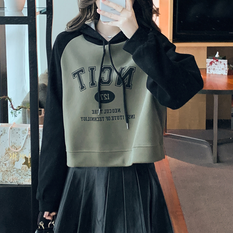 Retro short pullover shirts raglan sleeve loose autumn hoodie