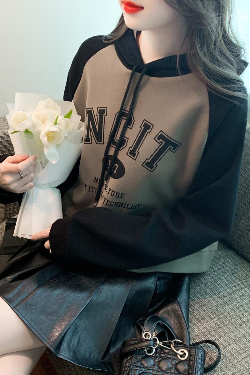 Retro short pullover shirts raglan sleeve loose autumn hoodie