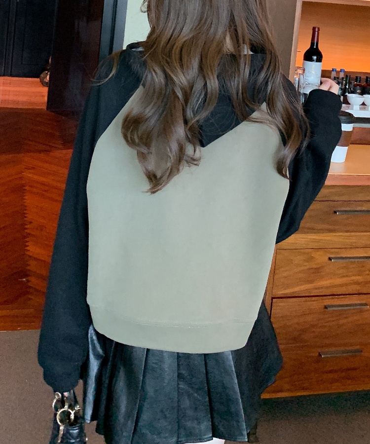 Retro short pullover shirts raglan sleeve loose autumn hoodie