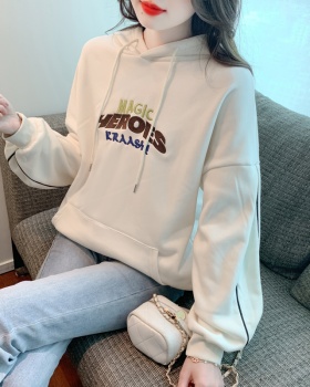 Casual hooded letters tops all-match loose student hoodie