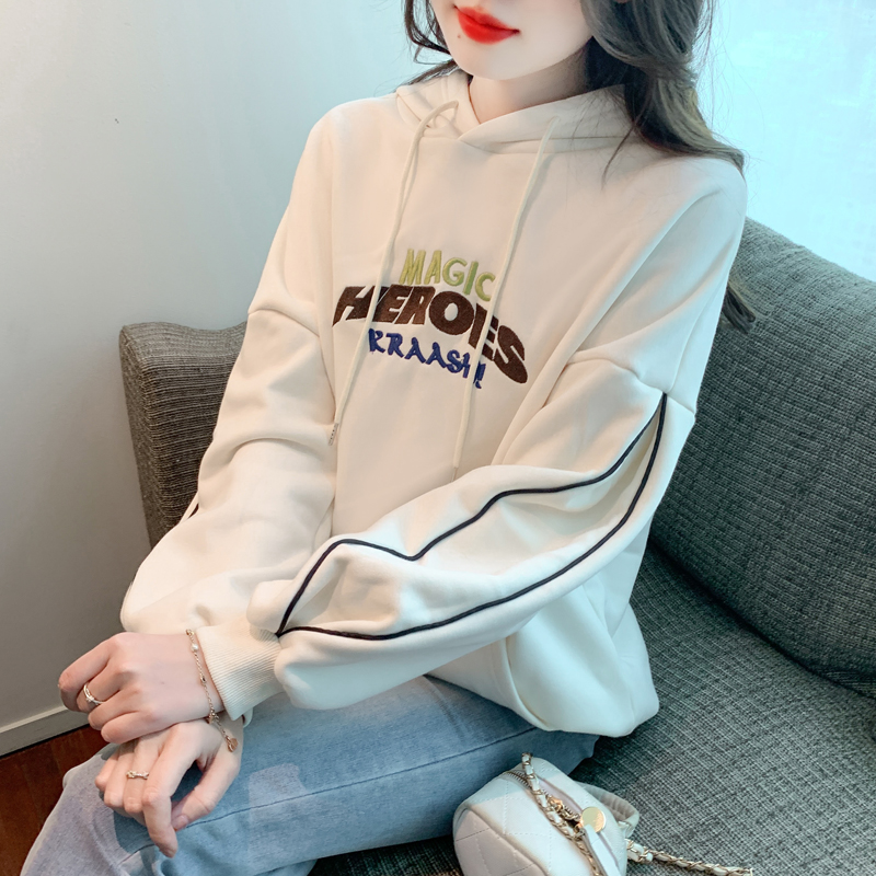 Casual hooded letters tops all-match loose student hoodie