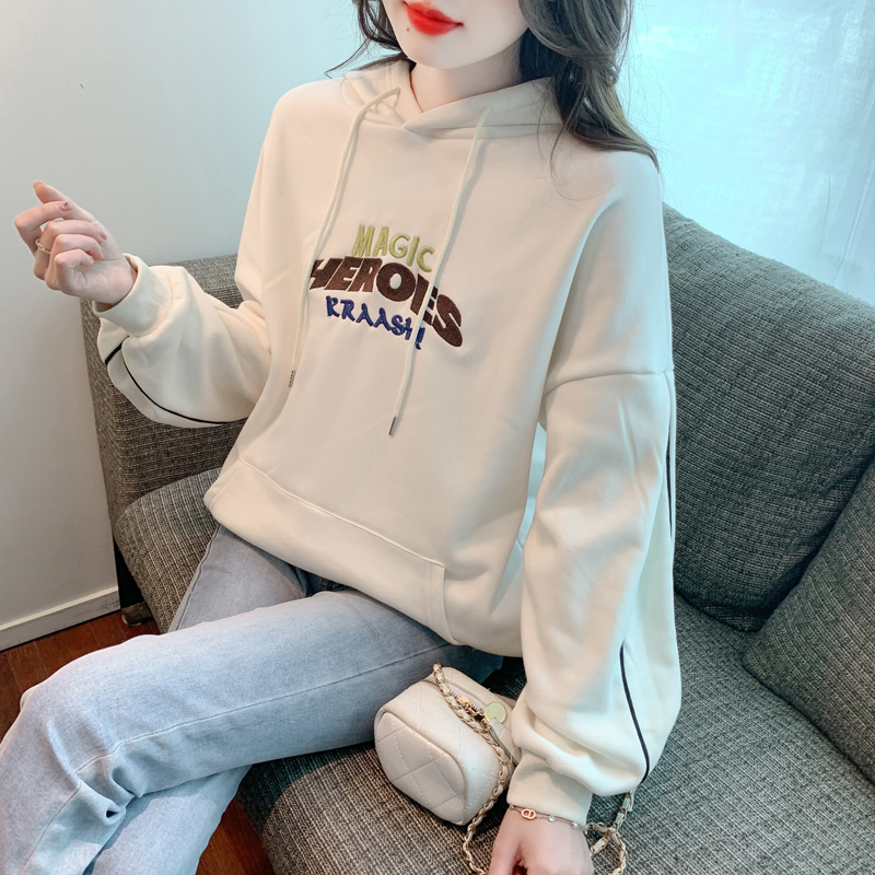 Casual hooded letters tops all-match loose student hoodie