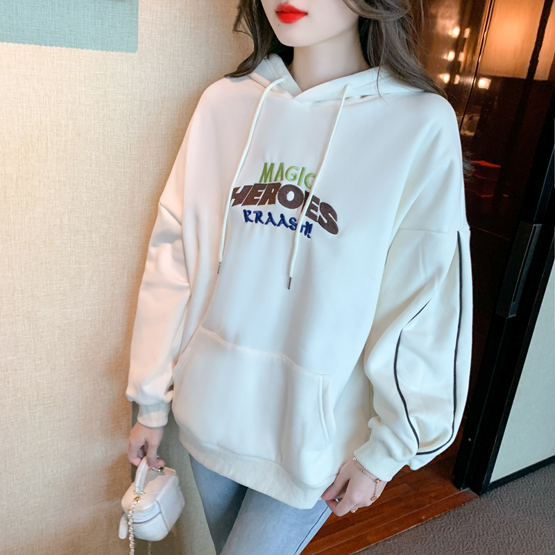 Casual hooded letters tops all-match loose student hoodie