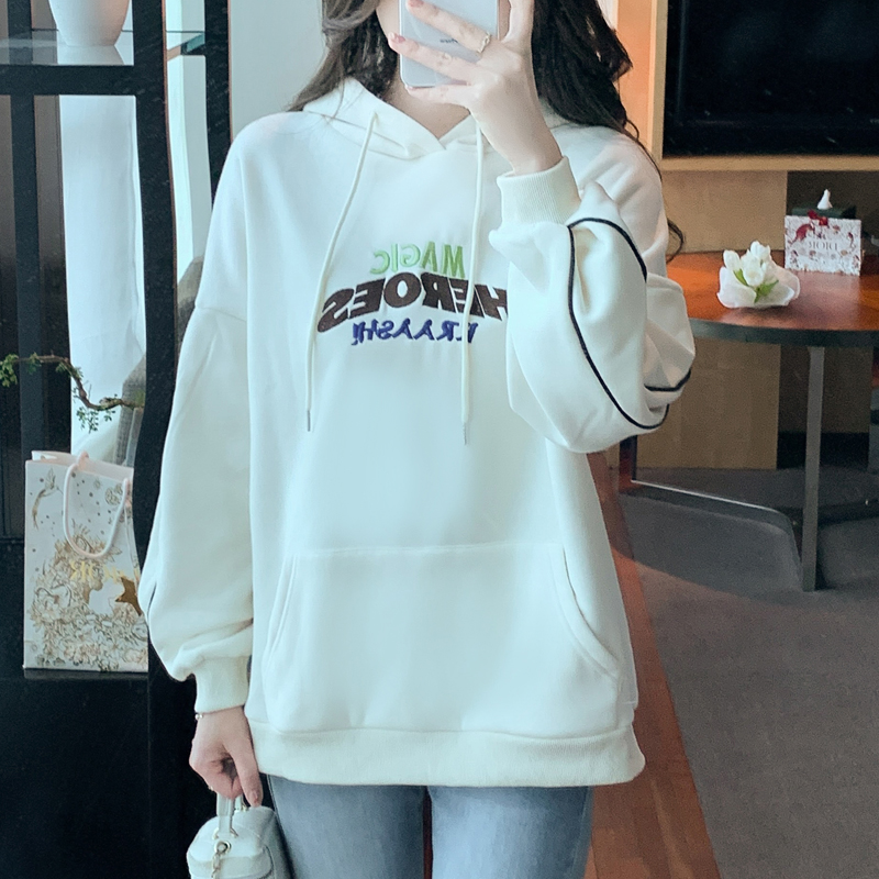 Casual hooded letters tops all-match loose student hoodie