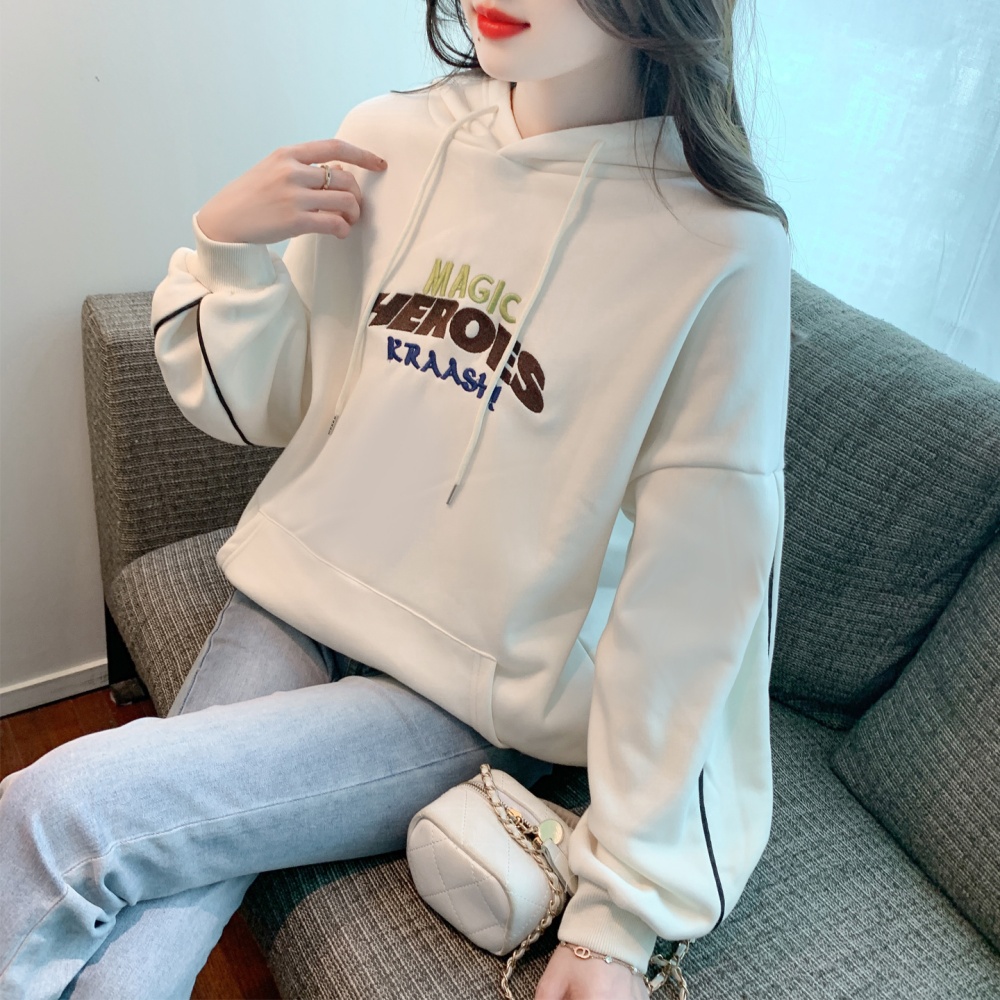 Casual hooded letters tops all-match loose student hoodie