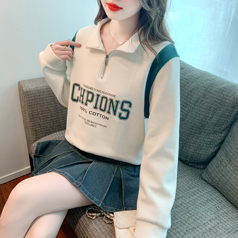 Loose letters coat small fellow Western style hoodie