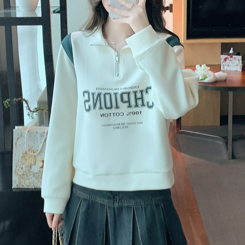 Loose letters coat small fellow Western style hoodie