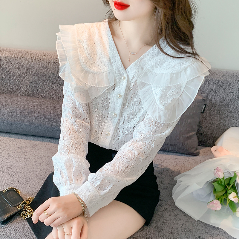 Autumn lace shirts long sleeve shirt for women