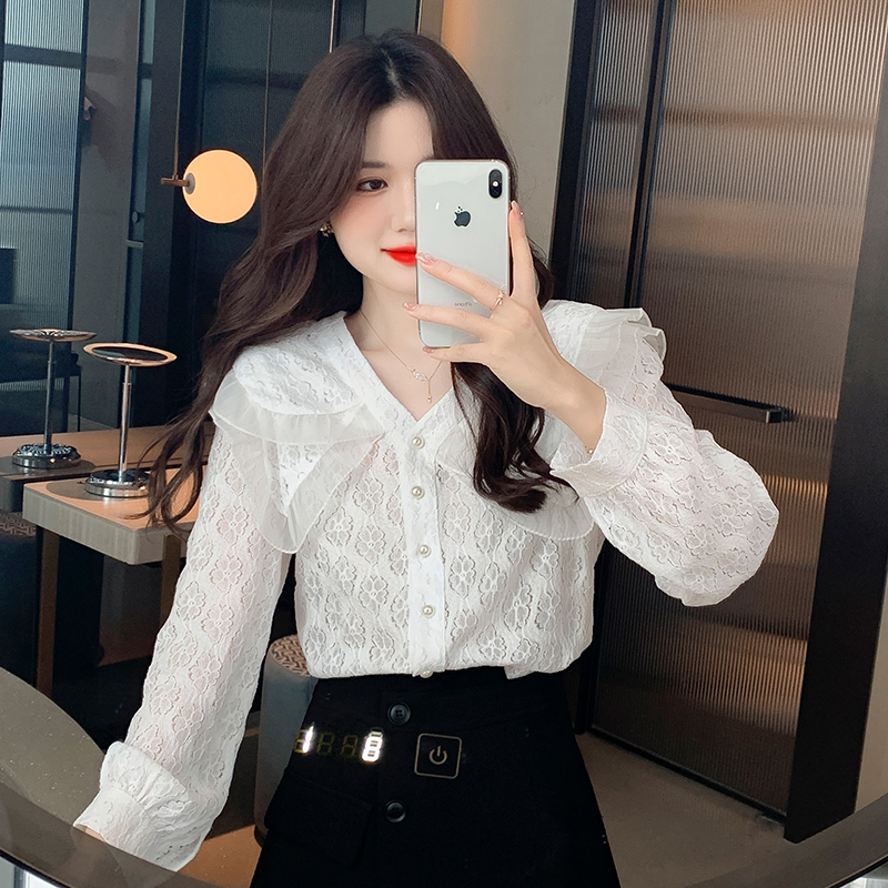 Autumn lace shirts long sleeve shirt for women